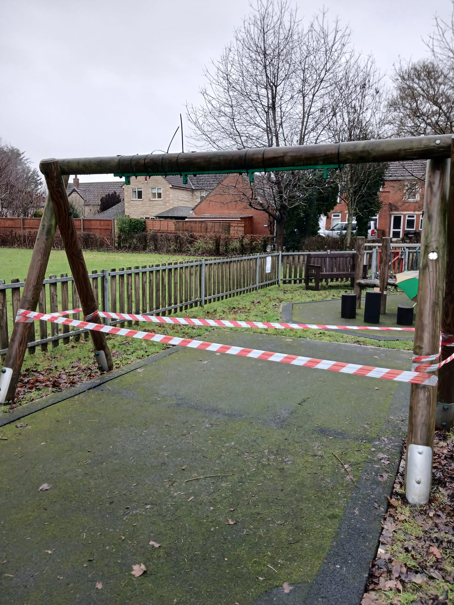 Taped off toddler swing structure